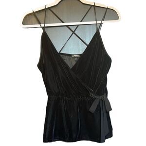 Express Black Velvet Strappy Faux Wrap Cami Tank Top Size Small